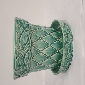 Vintage McCoy USA Teal Sea Green Diamond Bead Leaf Planter Saucer MCM